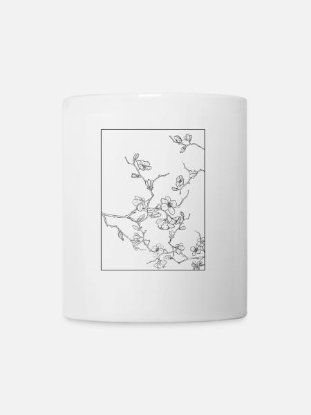 Floral Design Cherry Blossom Outline Black - Mug - white