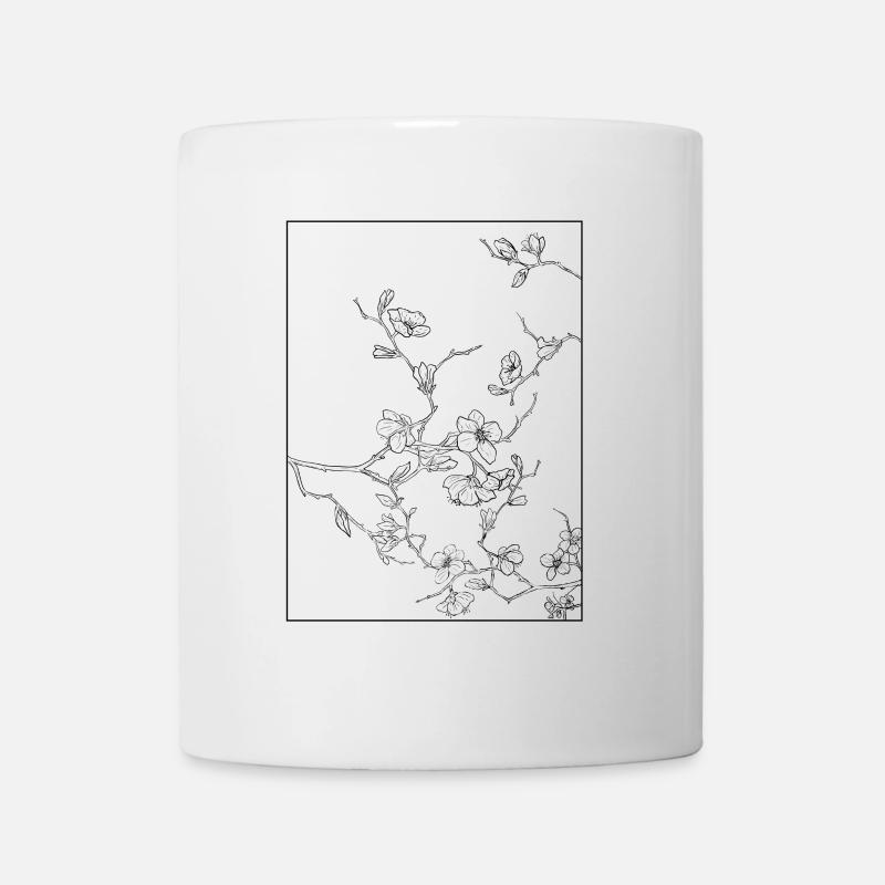 Floral Design Cerisier Outline Noir - Mug blanc - blanc