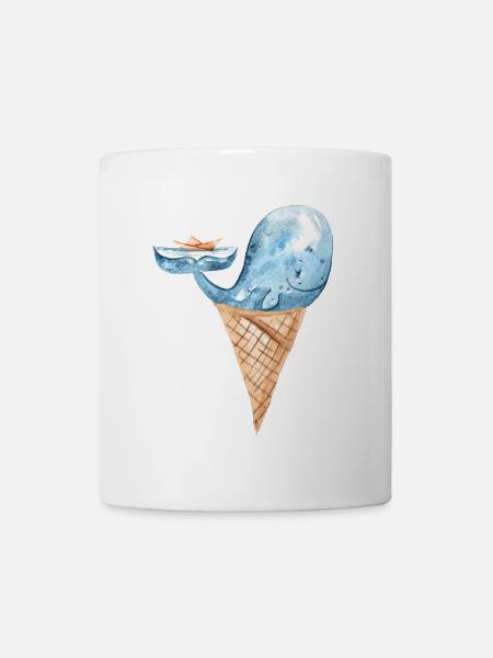 Eis Wal mit Schiff Fantasy Ozean Design - Tasse - Weiß
