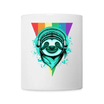 Sloth with headphones & rainbow - Mug - white - Front