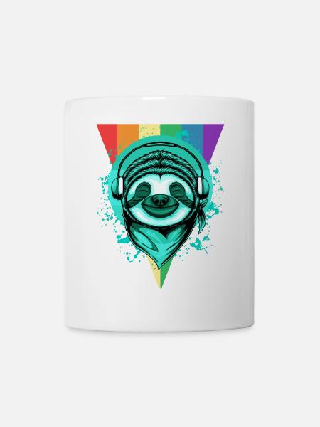 Paresseux avec écouteurs &Arc-en-ciel - Mug blanc - blanc