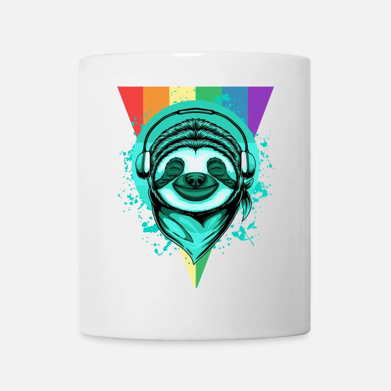 Paresseux avec écouteurs &Arc-en-ciel - Mug blanc - blanc