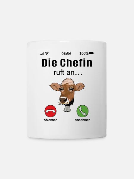 Kuh ruft Chefin Kühe Bauernhof Landwirt Büro Fun - Tasse - Weiß