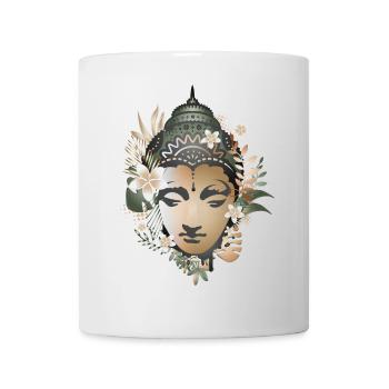 wunderschönes floral geschmücktes Buddha Porträt - Tasse - Weiß - Vorne