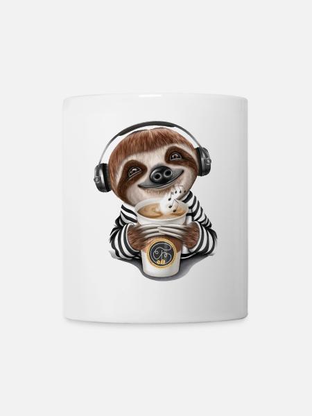 Funny sloth coffee headphones misic - Mug - white