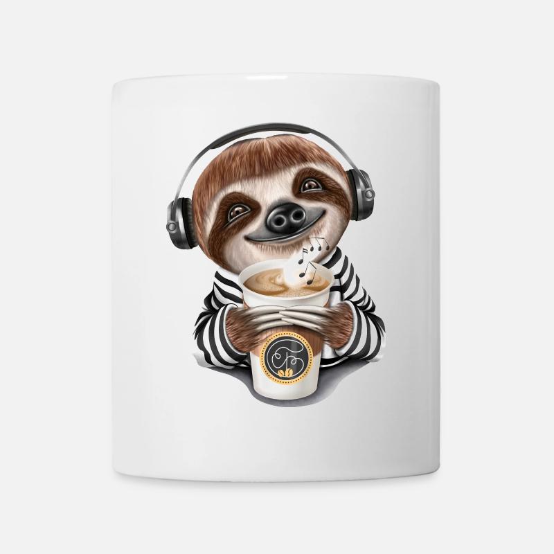 Lustiges Faultier Kaffee Kopfhörer Musik - Tasse - Weiß
