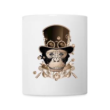 Singe steampunk avec un look de chapeau cylindre antique - Mug blanc - blanc - Devant