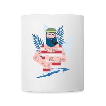 Matrose Kapitän tattoo pfeife meer küste moin Bart - Tasse - Weiß - Vorne