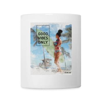 Beach Surfer Girl – Positive Vibes - Mug - white - Front
