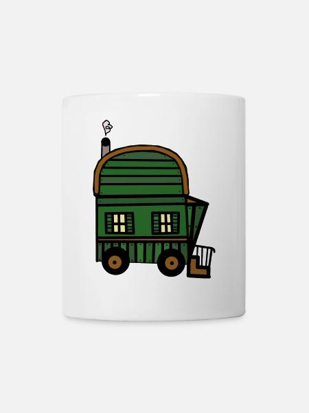 Bauwagen Haus Hütte Immobilie wohnen Öko - Tasse - Weiß