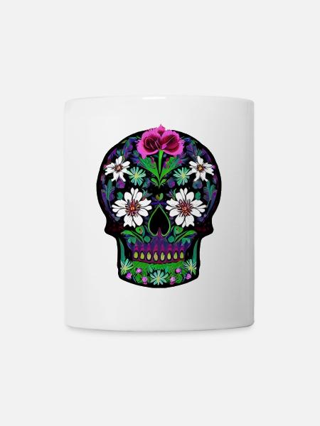 Crâne en sucre floral | Journée des morts mexicaine - Mug blanc - blanc
