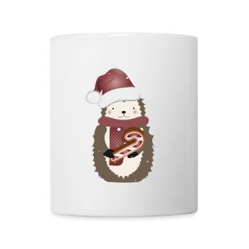goldiger Igel für Weihnachten mit Zuckerstange - Tasse - Weiß - Vorne