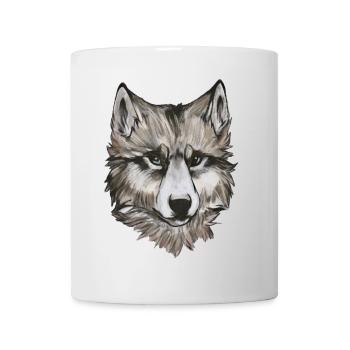 Wolf Portrait – realistische Tier Illustration - Tasse - Weiß - Vorne
