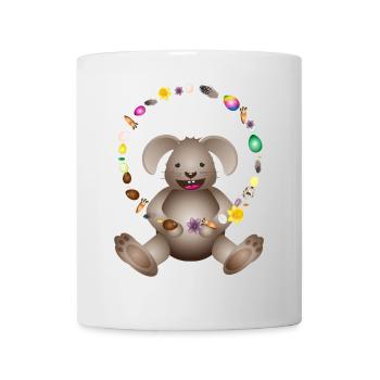 lachender Osterhase jongliert mit Osterdekoration - Tasse - Weiß - Vorne