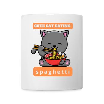 Funny cat eats spaghetti - Mug - white - Front