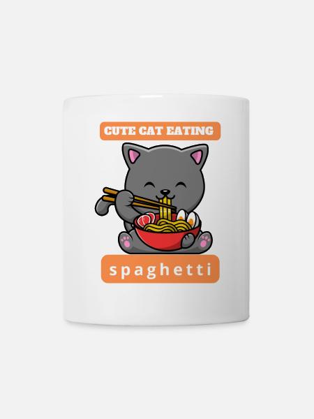 Lustige Katze isst Spaghetti - Tasse - Weiß