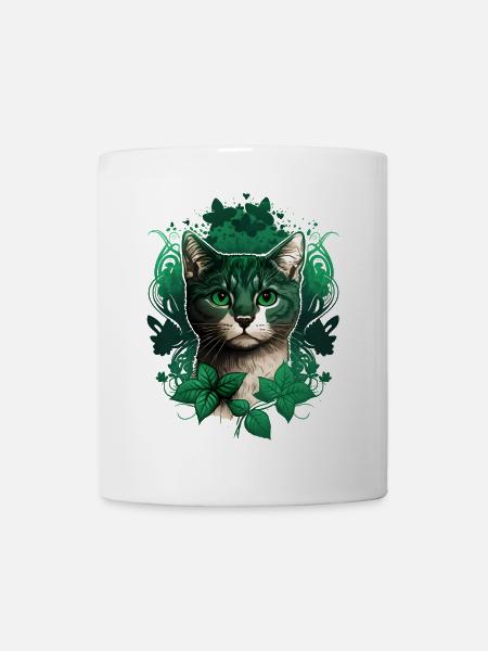 Katze mit Efeu Rahmen - Tasse - Weiß