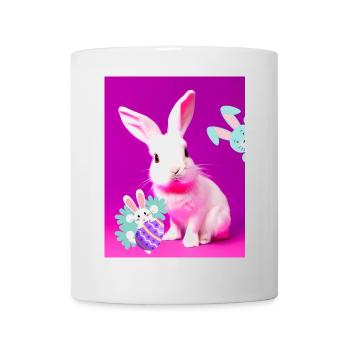 Lapin de Pâques rose avec œuf de Pâques rose - Mug blanc - blanc - Devant