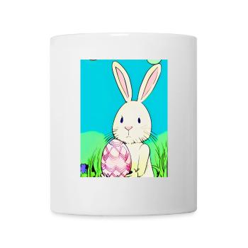 Neon Osterhase mit Osterei im Gras - Tasse - Weiß - Vorne