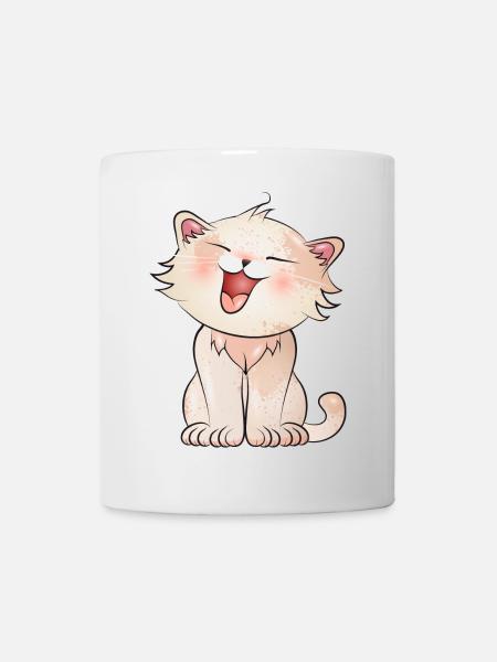 niedliche miauende Katze im Comic Stil - Tasse - Weiß