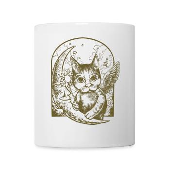 Chat céleste et lune ailée - Mug blanc - blanc - Devant