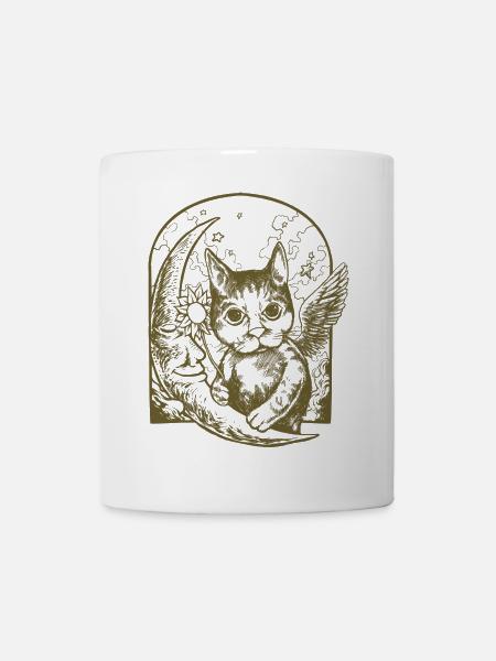 Chat céleste et lune ailée - Mug blanc - blanc