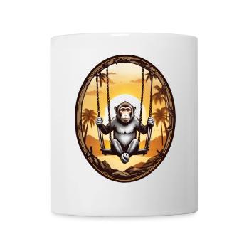 Affe auf Schaukel - Tasse - Weiß - Vorne