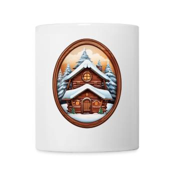Wooden hut, Christmas house - Mug - white - Front