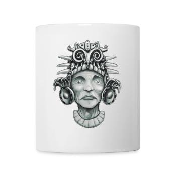Monochromes futuristisches, von Azteken inspiriertes Porträt - Tasse - Weiß - Vorne