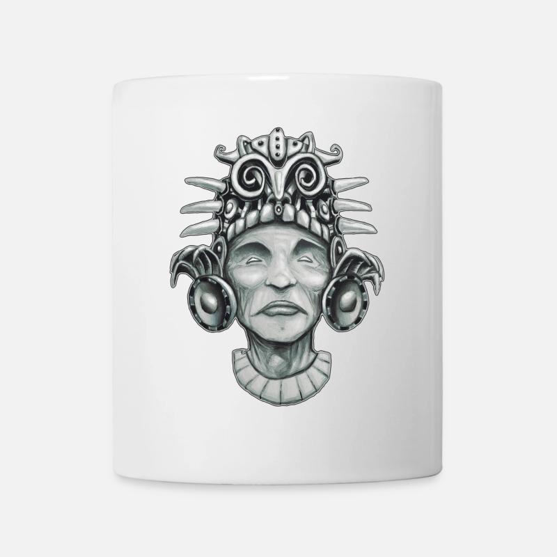 Monochrome Futuristic Aztec Inspired Portrait - Mug - white