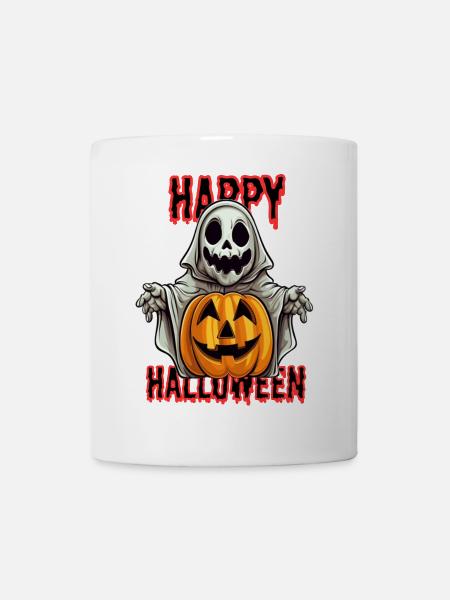 Süßer Halloween-Geist mit Kürbis - Tasse - Weiß