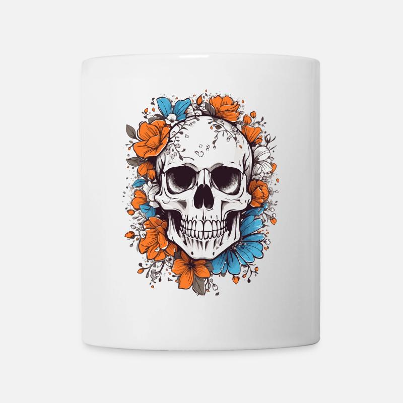 Totenkopf mit Blumen - Tasse - Weiß