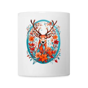 Hirsch mit Blumen - Tasse - Weiß - Vorne