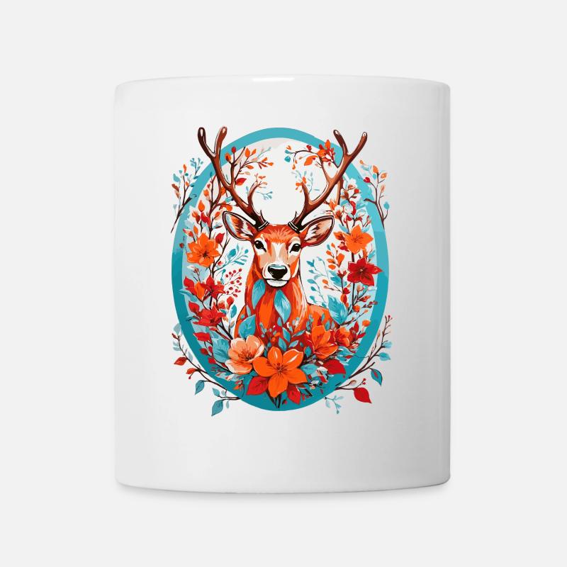 Hirsch mit Blumen - Tasse - Weiß