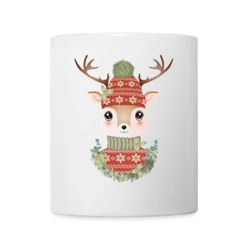 cute deer with sweater, bobble hat & wreath - Mug - white - Front
