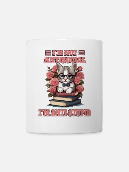 Schlaue Katze mit Lesebrille - Tasse - Weiß