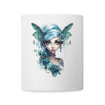 Fée aux cheveux bleus et aux grands yeux – Fantasy - Mug blanc - blanc - Devant