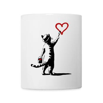 Cat Paints Heart in Street Art Style - Mug - white - Front