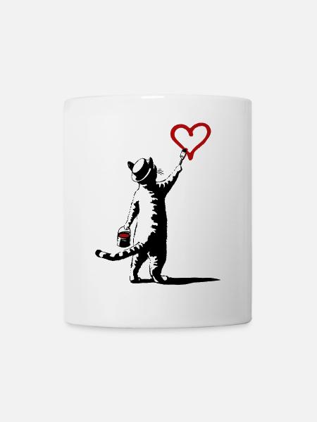 Cat peint le cœur dans le style art urbain - Mug blanc - blanc