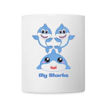 Adorable Shark Friends Cartoon Design - Mug - white - Front