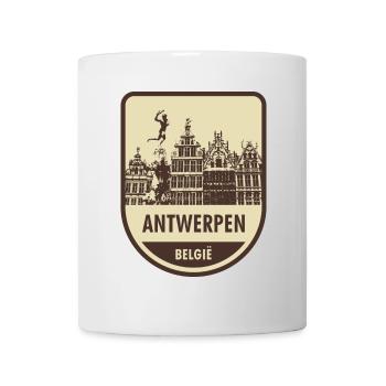 Panneau du paysage urbain d’Anvers - Mug blanc - blanc - Devant