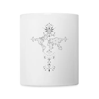 Dessin planisphère carte du monde ornemental fleur - Mug blanc - blanc - Devant