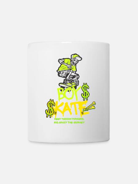 Boy Skateboarding Skull Graphic Design - Mug - white