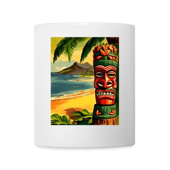Tiki Mask on Tropical Beach Sunset - Mug - white - Front