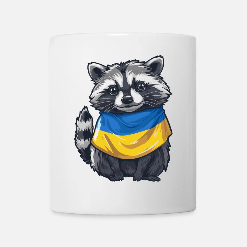 Niedlicher Waschbär mit Ukraine Halstuch - Tasse - Weiß