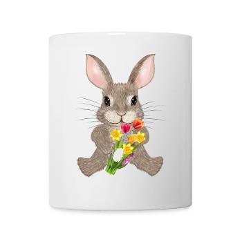 Lapin brun avec bouquet de fleurs printanières - Mug blanc - blanc - Devant
