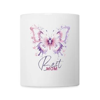 Meilleure maman : Design de papillon blanc-rose-violet - Mug blanc - blanc - Devant