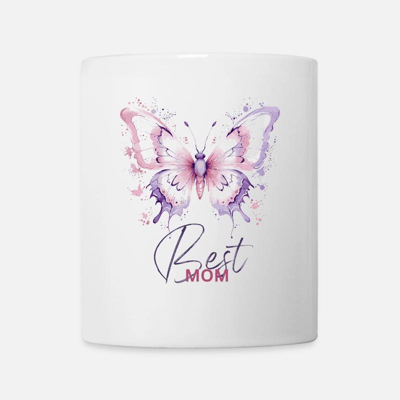 Meilleure maman : Design de papillon blanc-rose-violet - Mug blanc - blanc
