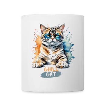 Chillende Katze mit Sonnenbrille Aquarellkunst - Tasse - Weiß - Vorne