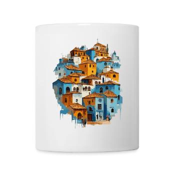 Village bleu avec tuiles orange - Mug blanc - blanc - Devant